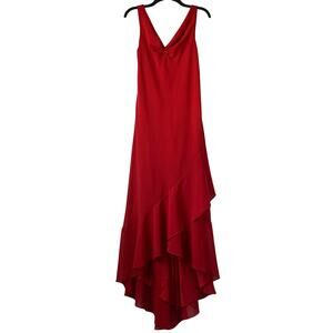Vintage New Ruby California U.S.A. Red Formal Dress High Low Ruffle Gown Size L